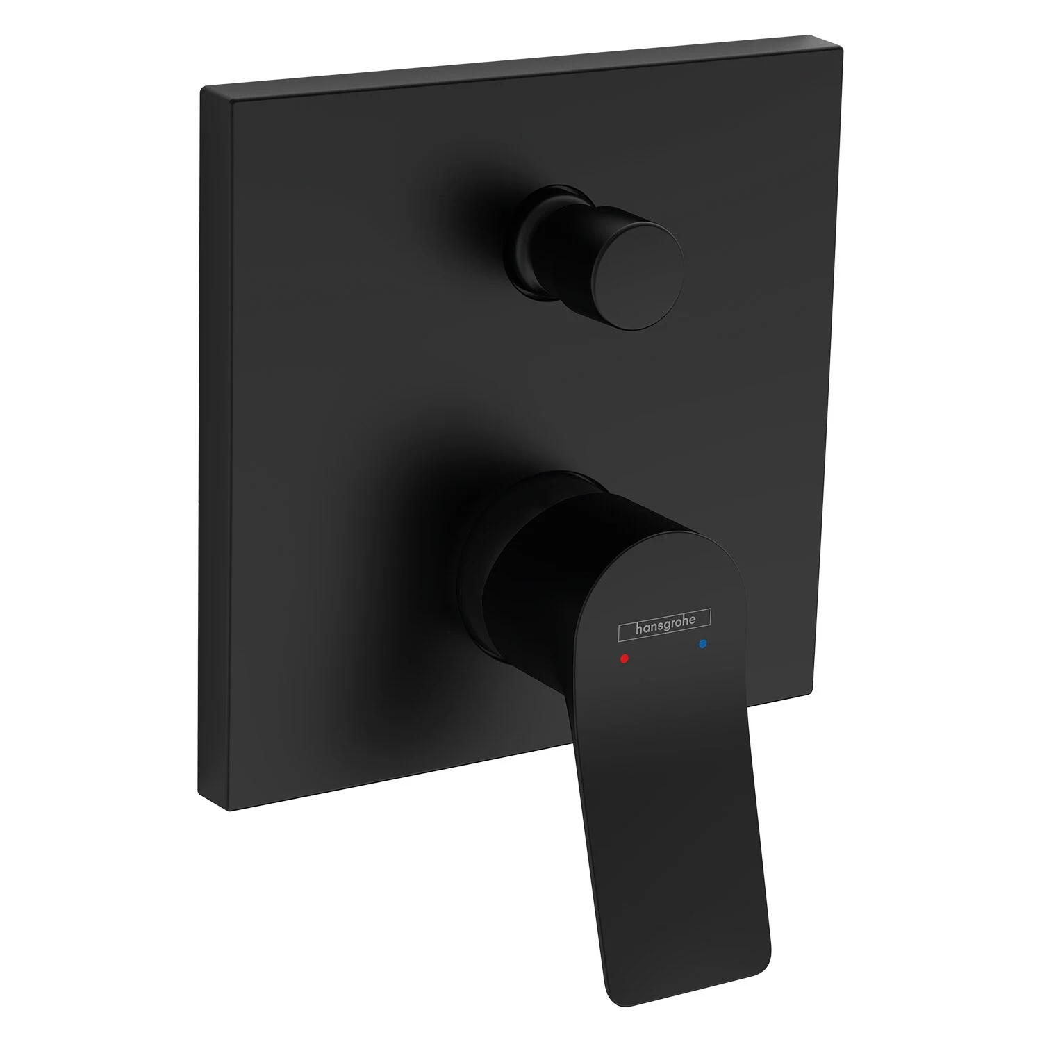 Czarna bateria wannowa podtynkowa w widoku z przodu, hansgrohe