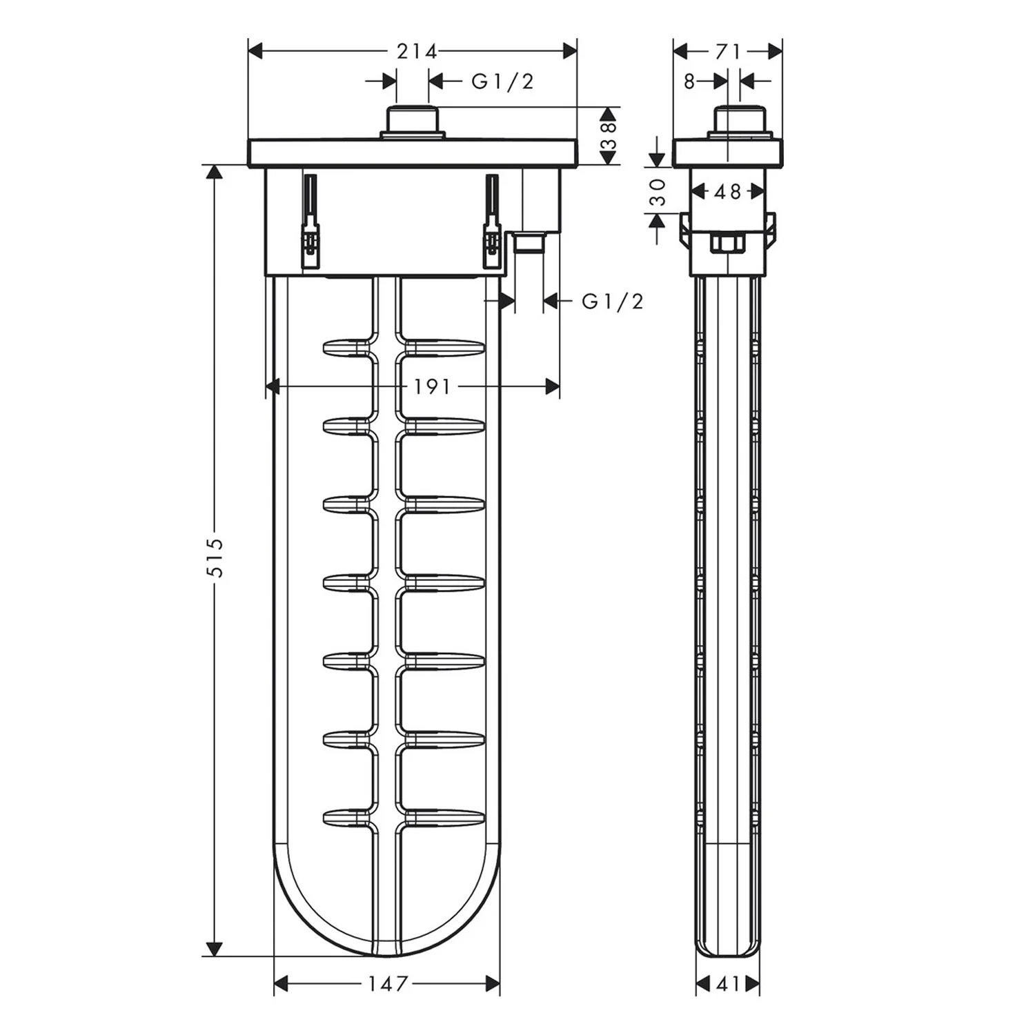Rysunek techniczny zestawu wykończeniowego SBox, hansgrohe