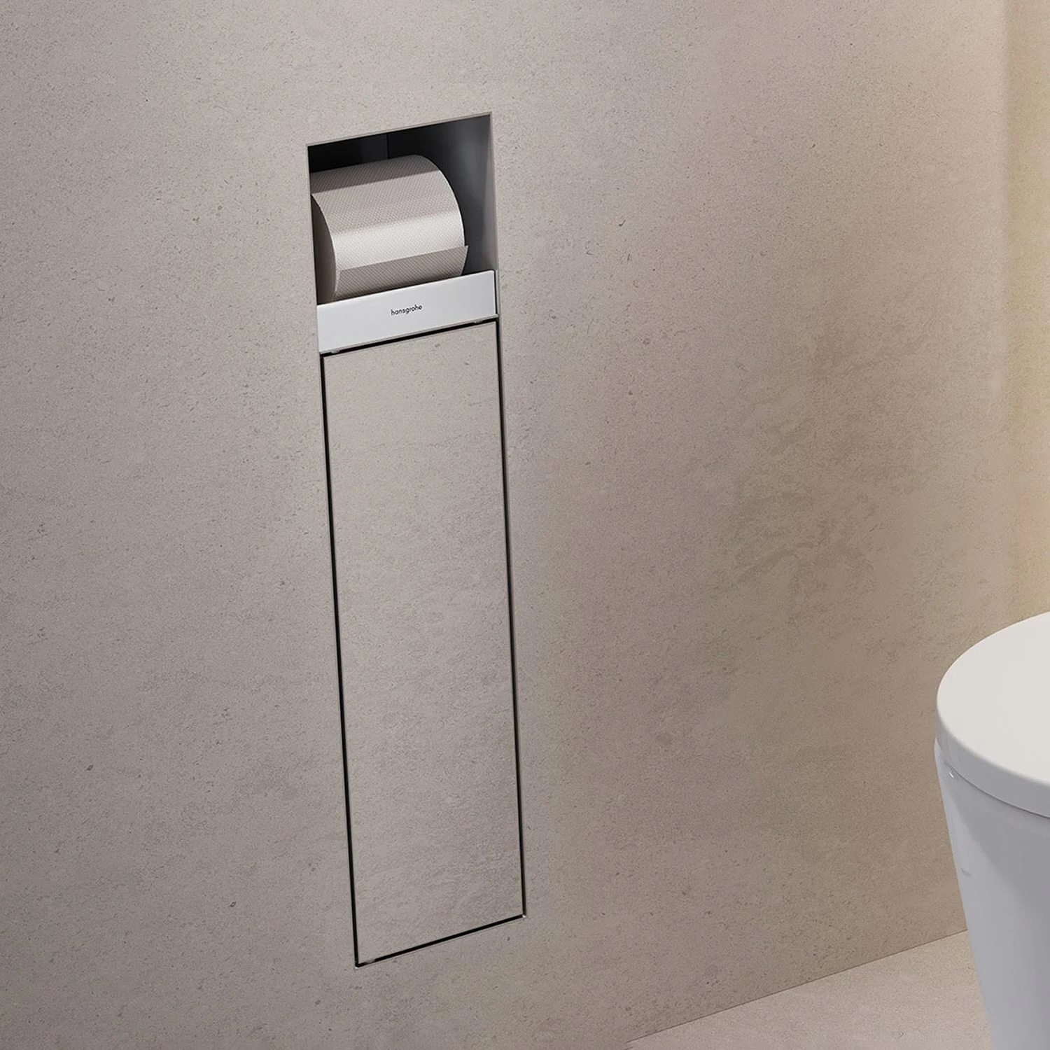 hansgrohe XtraStoris Rock Einbau-Toilettenbürstenhalter mit Papierhalter und befliesbarer Tür