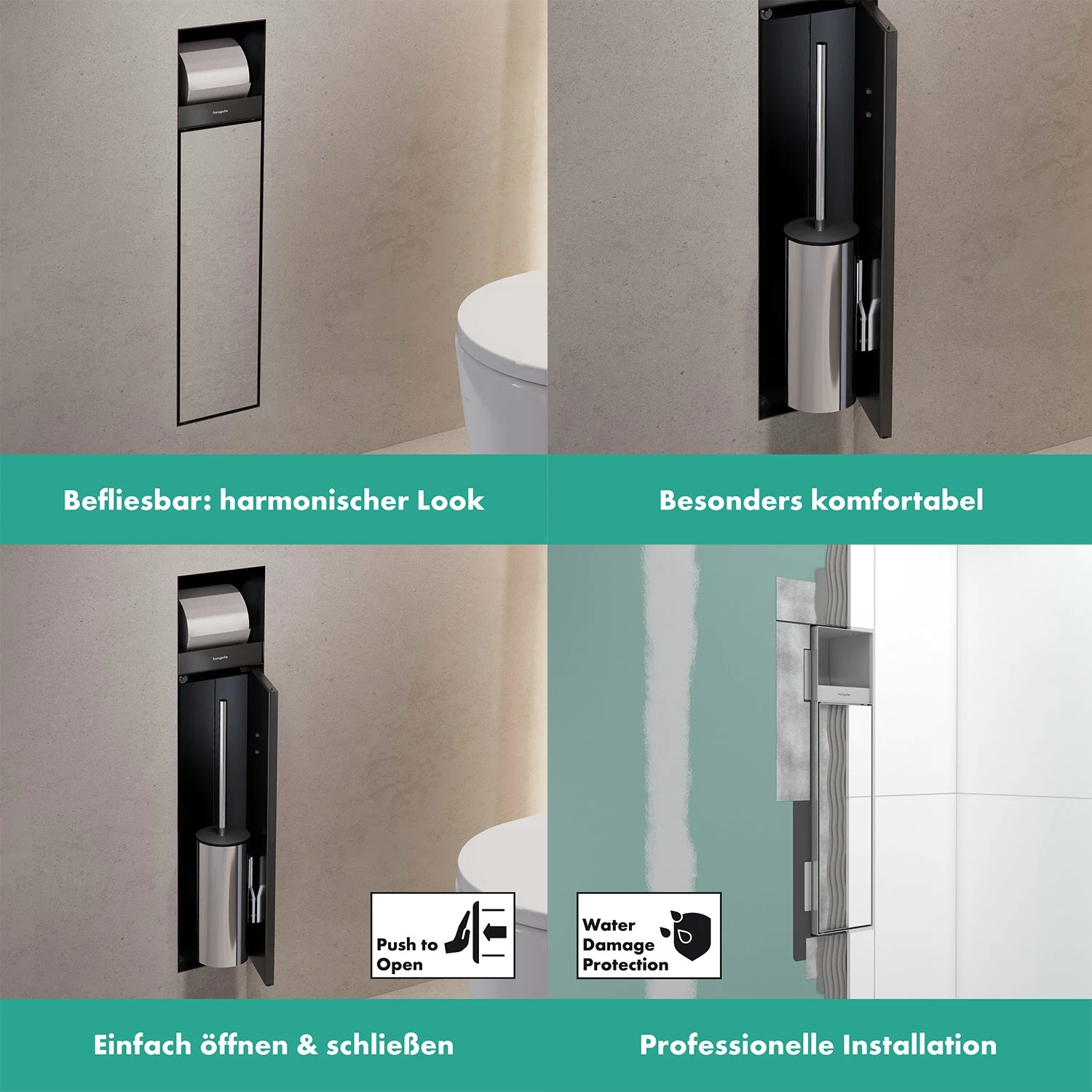 hansgrohe XtraStoris Rock Einbau-Toilettenbürstenhalter mit Papierhalter und befliesbarer Tür Bild 3