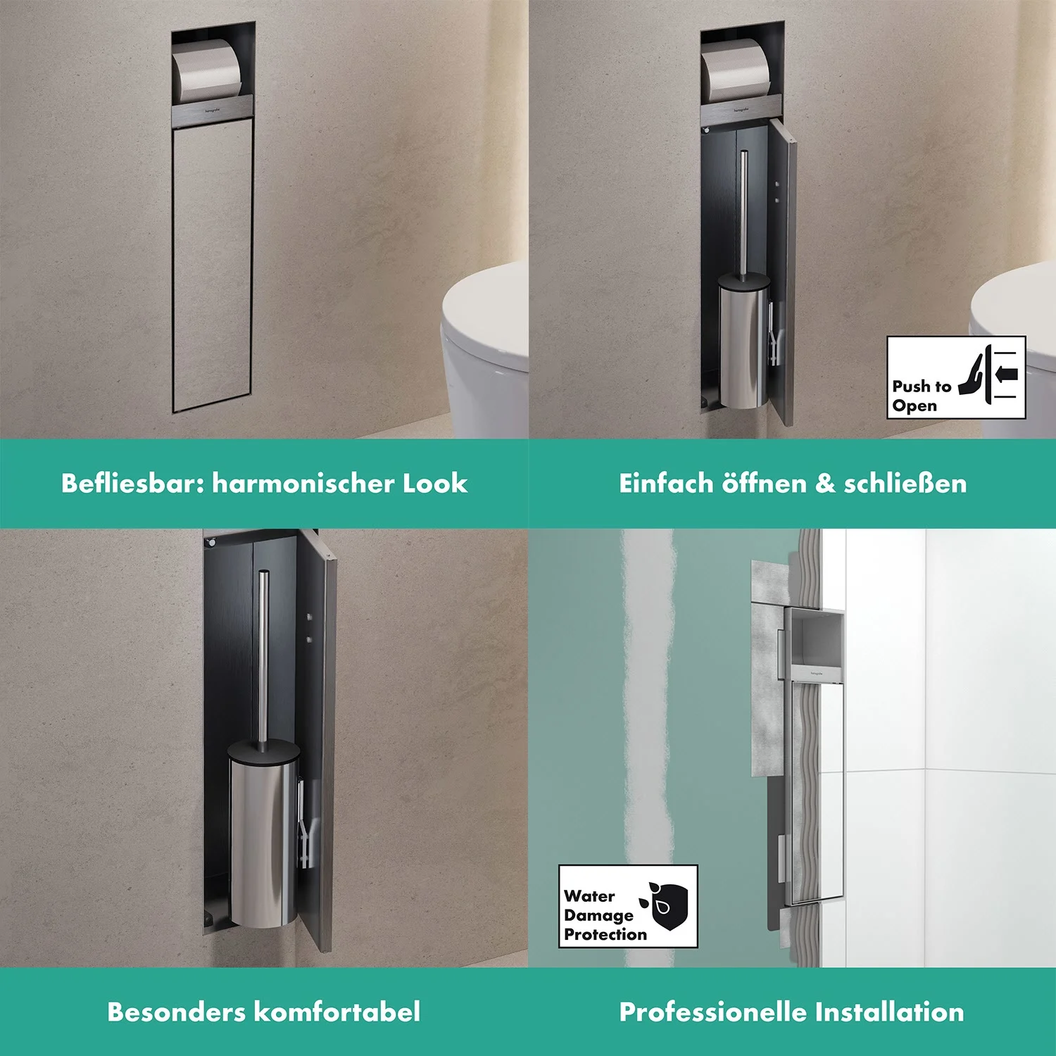 hansgrohe XtraStoris Rock Einbau-Toilettenbürstenhalter mit Papierhalter und befliesbarer Tür Bild 3