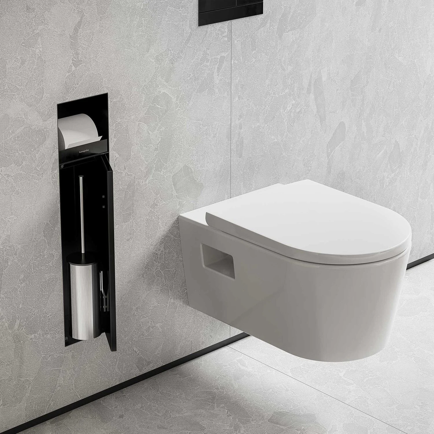 hansgrohe XtraStoris Rock Einbau-Toilettenbürstenhalter mit Papierhalter und befliesbarer Tür Bild 8