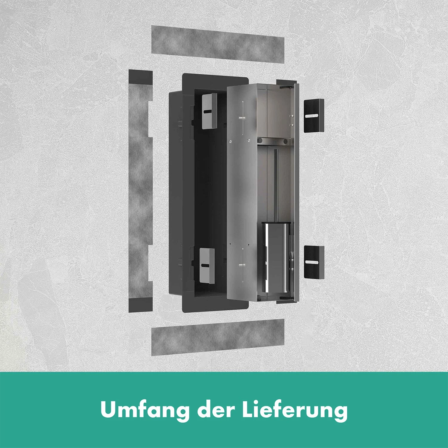 hansgrohe XtraStoris Rock Einbau Toilettenbürstenhalter mit Ablage und befliesbarer Tür Bild 6