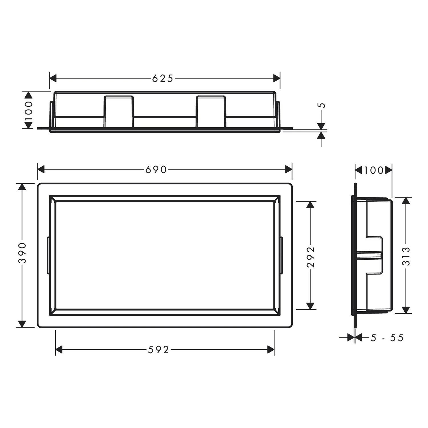 hansgrohe XtraStoris Original Wandnischen-Einbaubox mit Rahmen 60 x 10 x 30 cm Bild 5