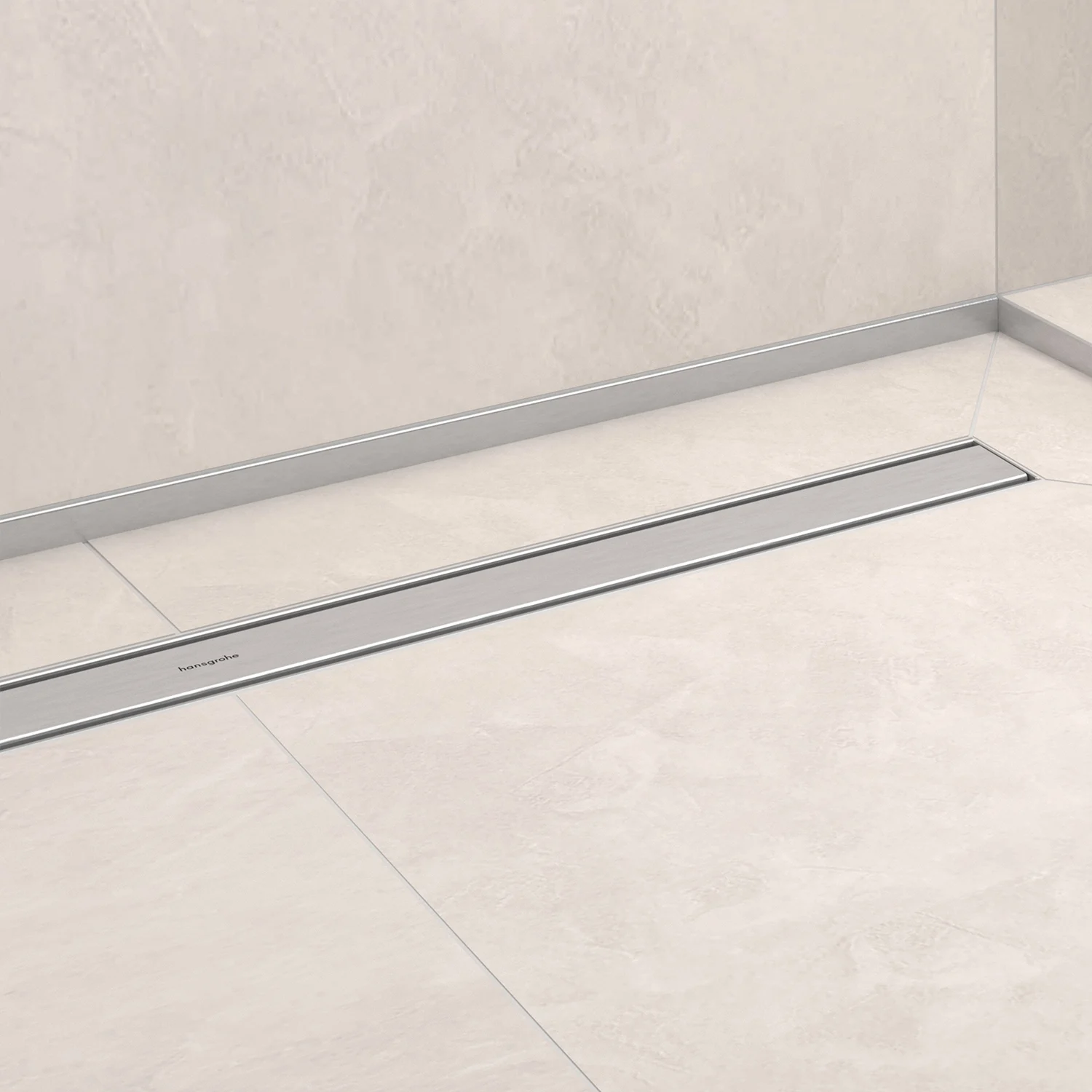 Odpływ prysznicowy zintegrowany z beżową płytką, hansgrohe