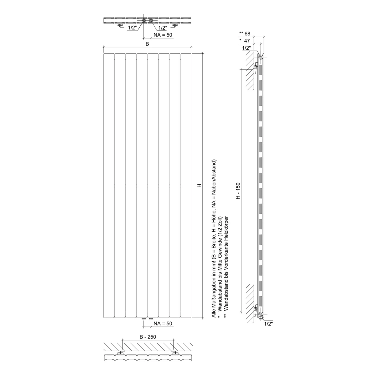 Sturotec Room 1 Heizkörper 59,5 x 180 cm mit Mittelanschluss Bild 3