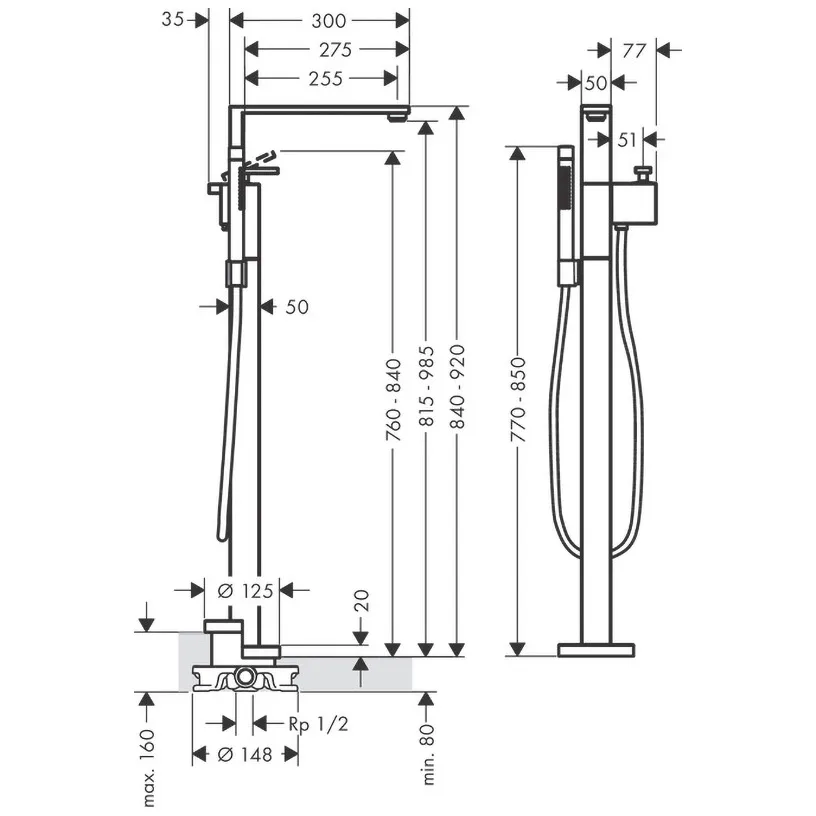 AXOR Edge Einhebel-Wannenmischer bodenstehend Bild 2