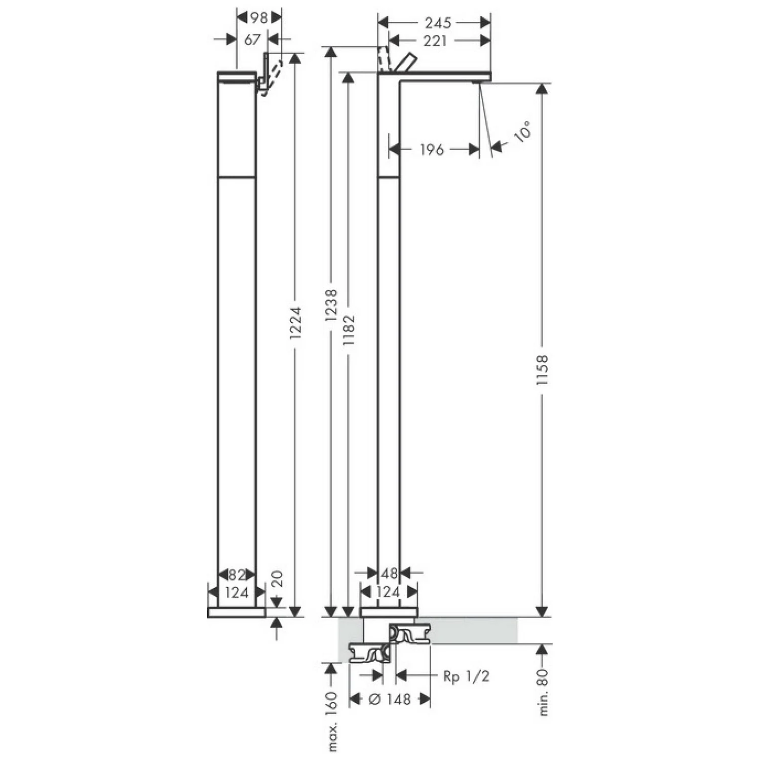 AXOR MyEdition Einhebel-Waschtischmischer bodenstehend, ohne Platte Bild 5