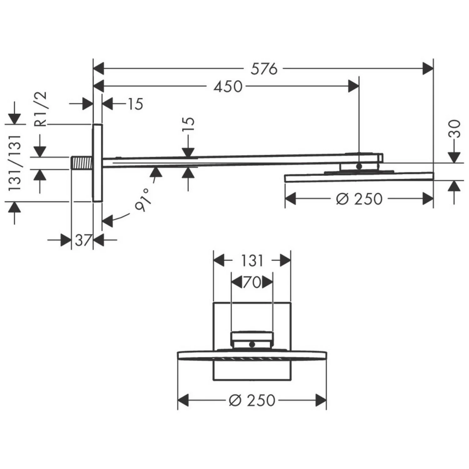 AXOR ShowerSolutions Kopfbrause 250 1jet mit Brausearm Bild 3