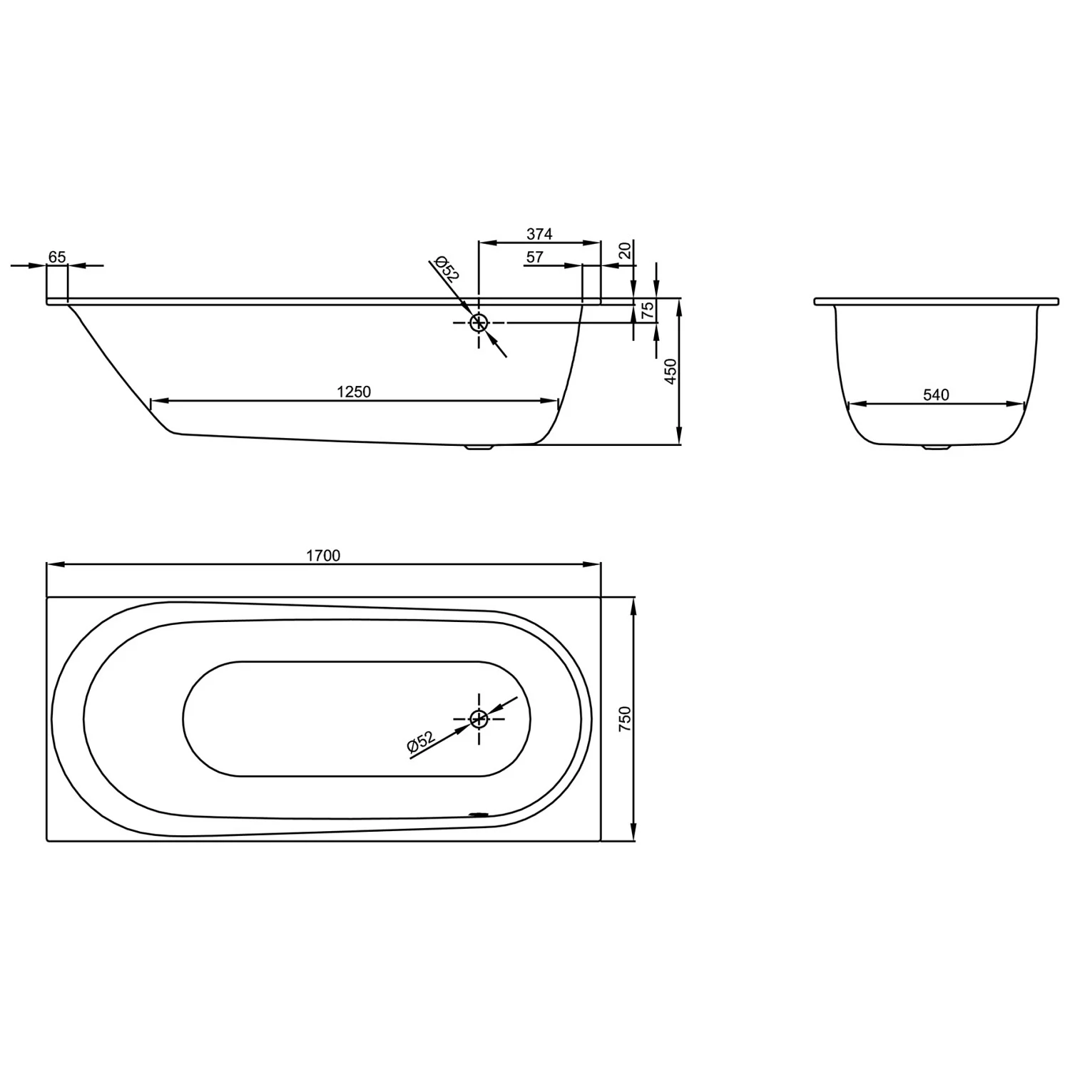 Bette Comodo Rechteck-Badewanne 170 x 75 cm, Überlauf vorne Bild 5