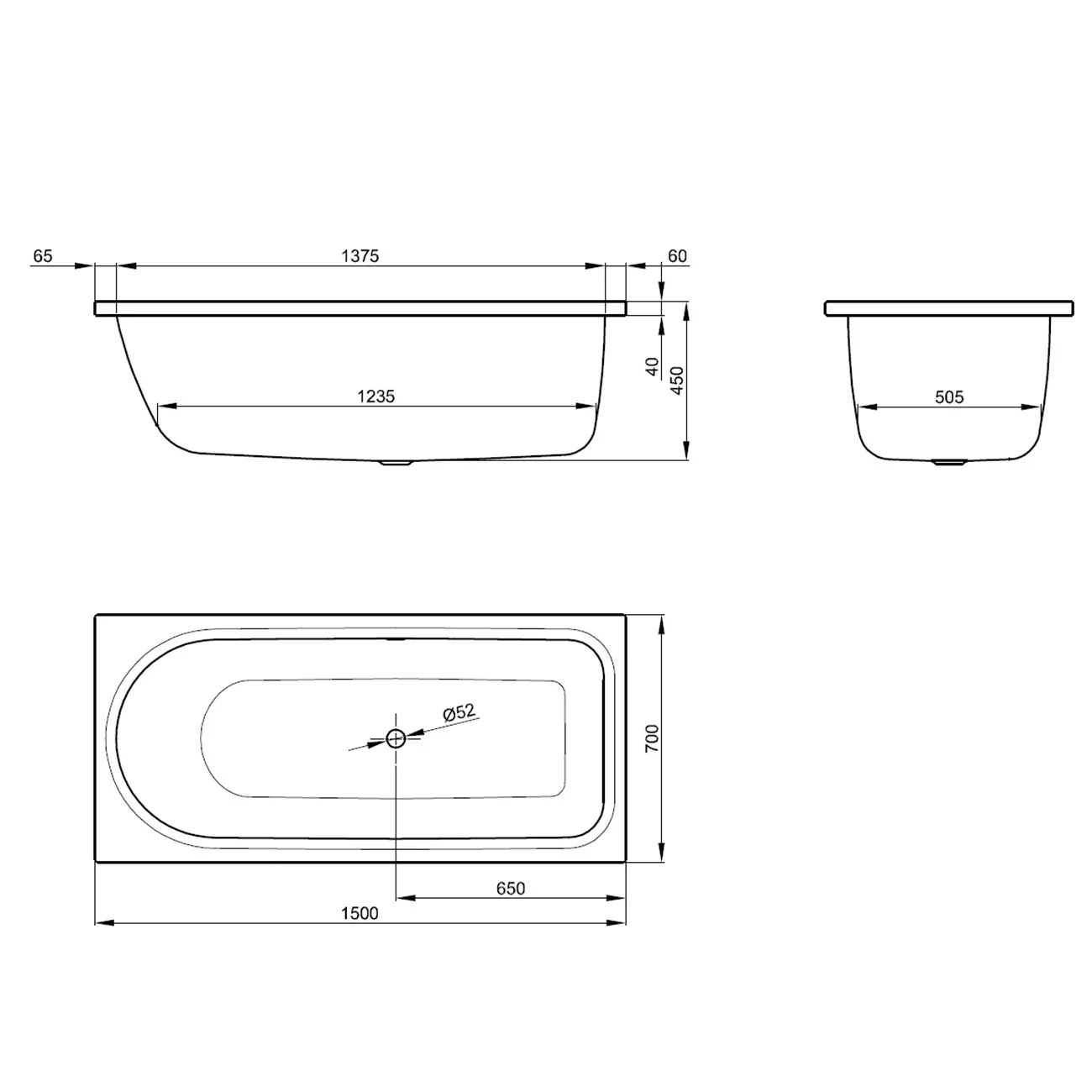 Bette Ocean Badewanne 150 x 70 cm, Überlauf hinten Bild 5