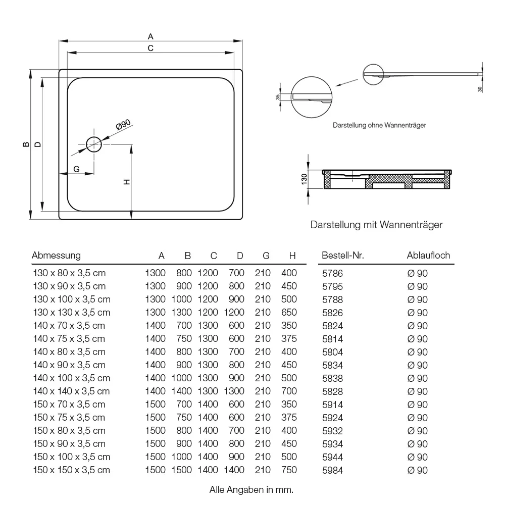 Bette Ultra Duschwanne superflach 140 x 90 x 3,5 cm mit BetteAntirutsch Pro Bild 2