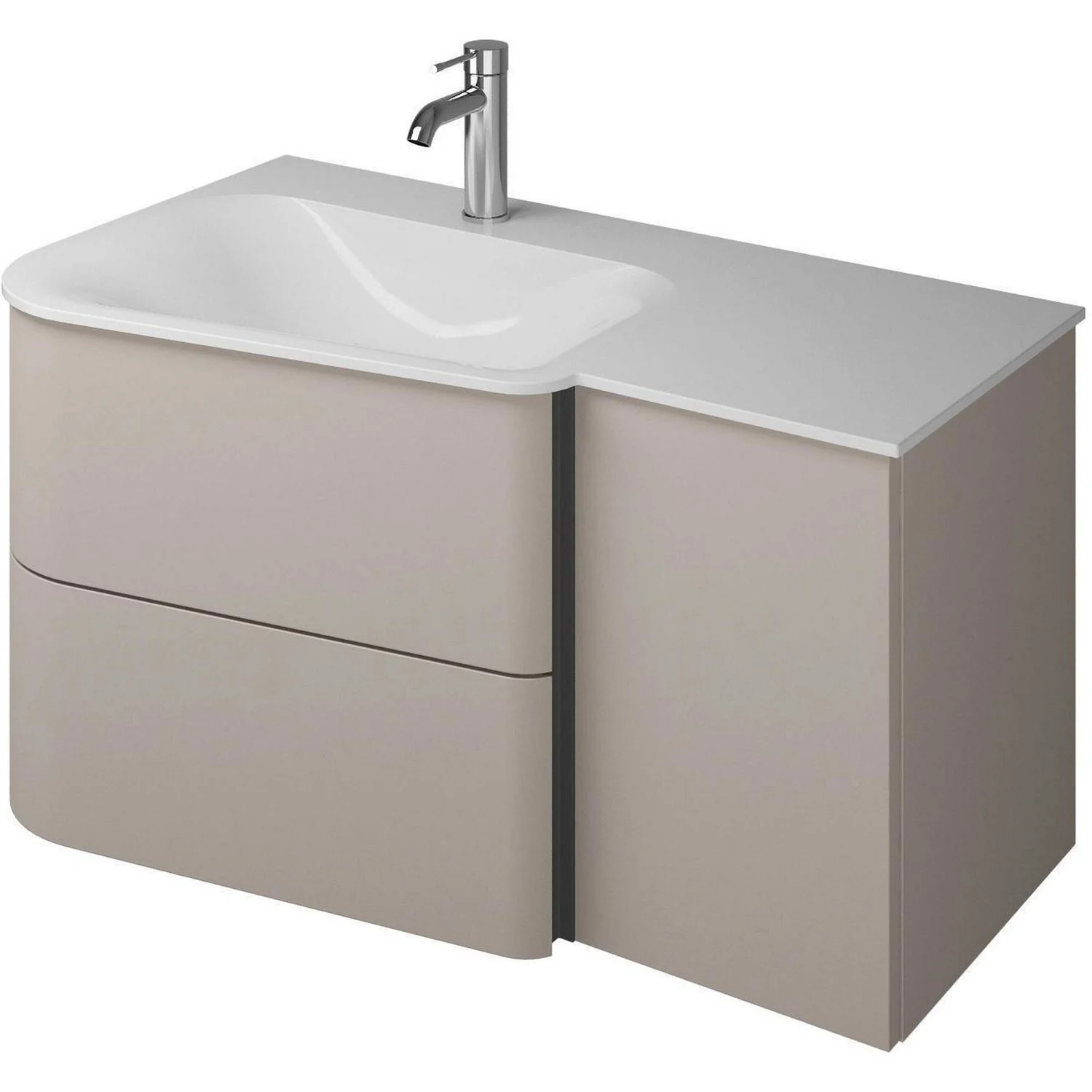 burgbad Badu Mineralguss-Waschtisch inkl. Waschtischunterschrank 92 cm, Becken links