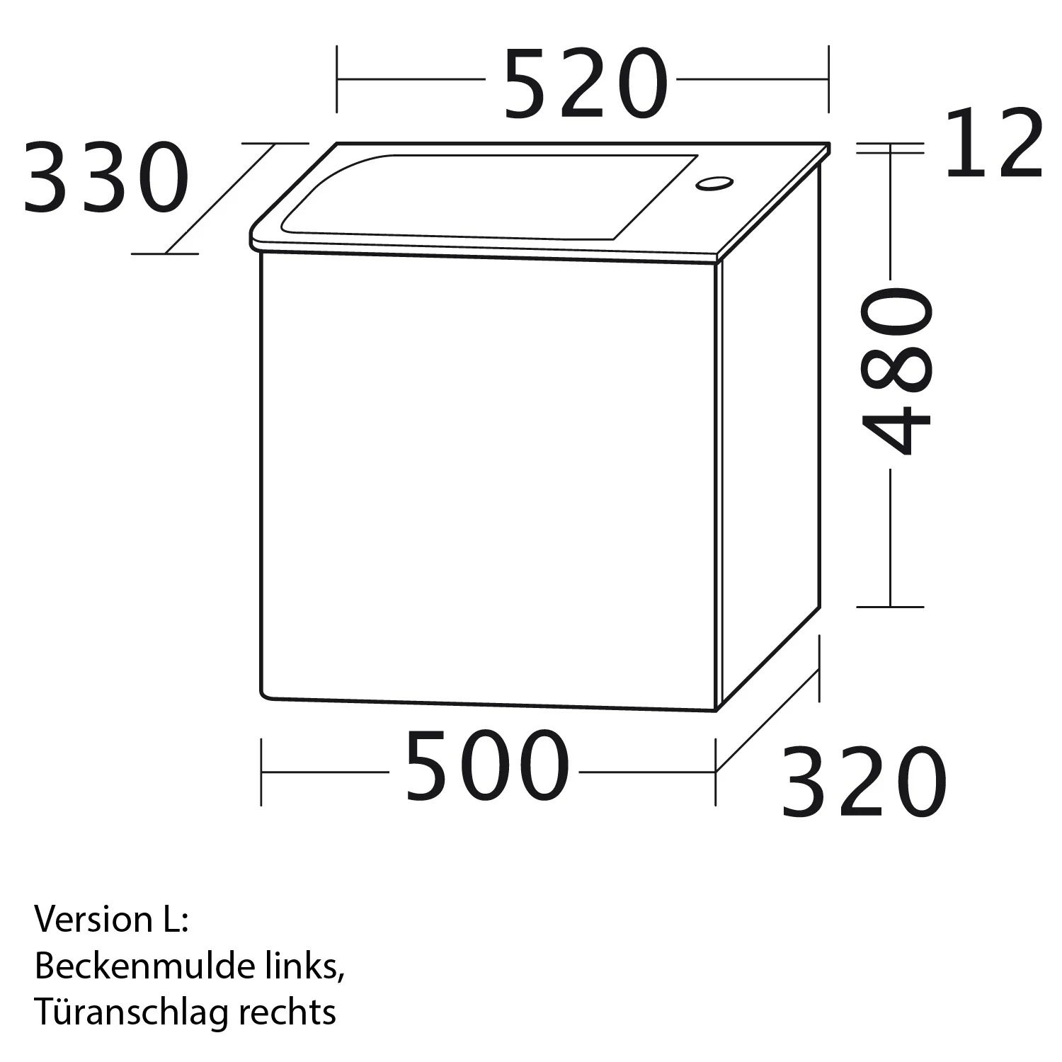 burgbad Badu Mineralguss-Waschtisch inkl. Waschtischunterschrank 52 cm, 1 Tür, Türanschlag rechts Bild 5