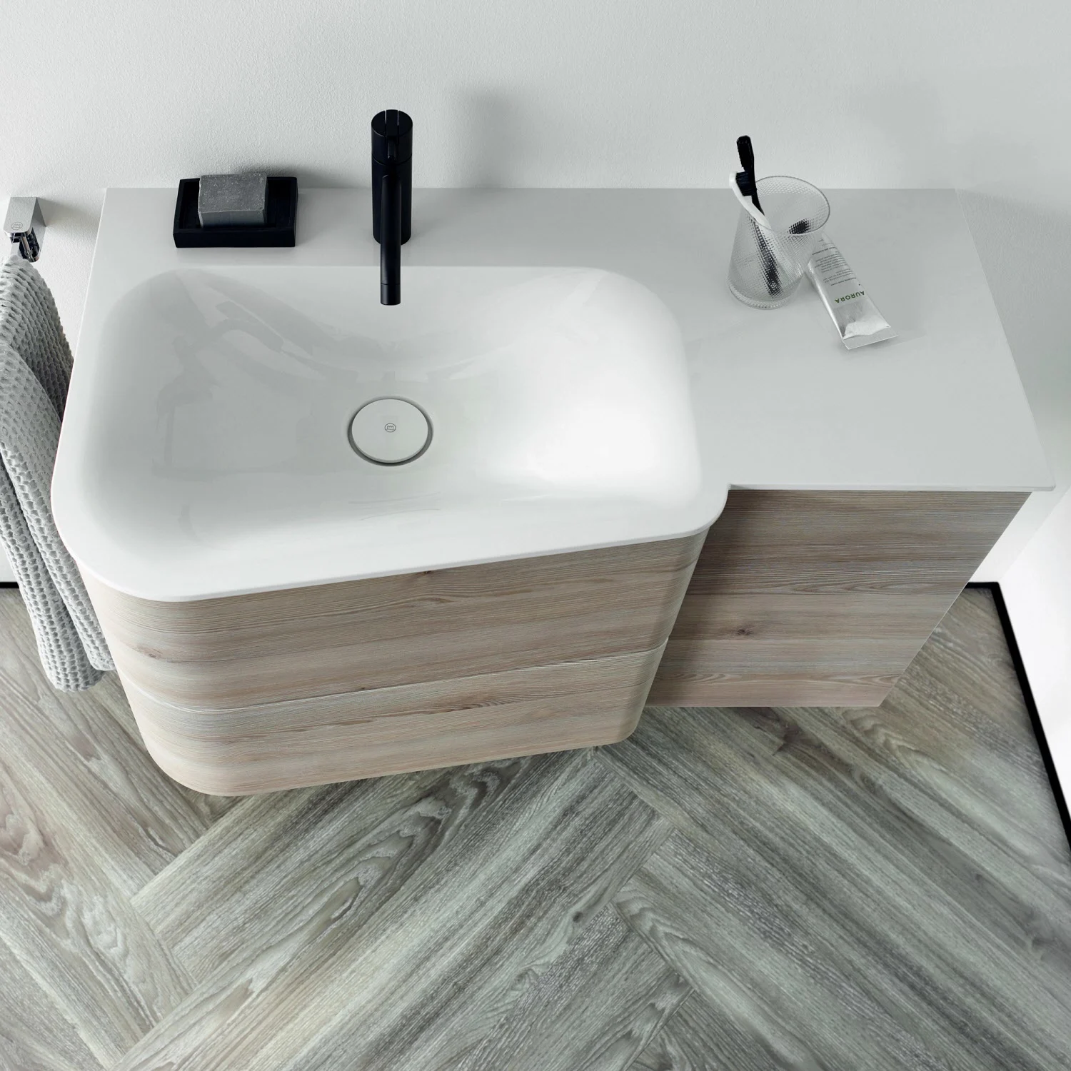 burgbad Badu Mineralguss-Waschtisch inkl. Waschtischunterschrank 92 cm, Becken links Bild 7