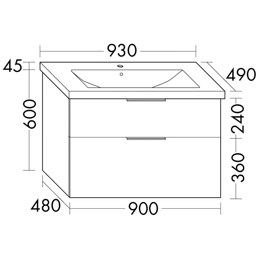 burgbad Eqio Waschtischkombination mit Keramik-Waschtisch, 93 cm, mit Stangengriff P95 Bild 4