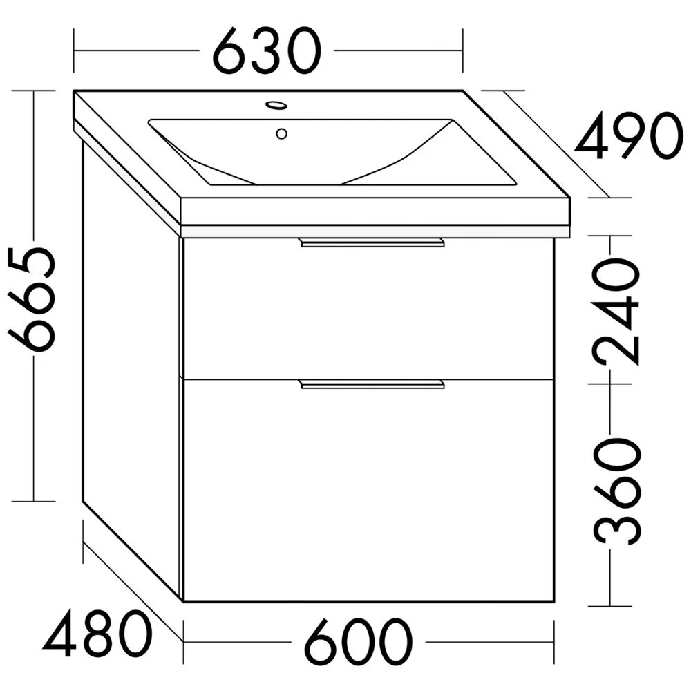 burgbad Eqio Waschtischkombination mit Keramik-Waschtisch mit LED-Beleuchtung, 63 cm, mit Griff G0146 Bild 4