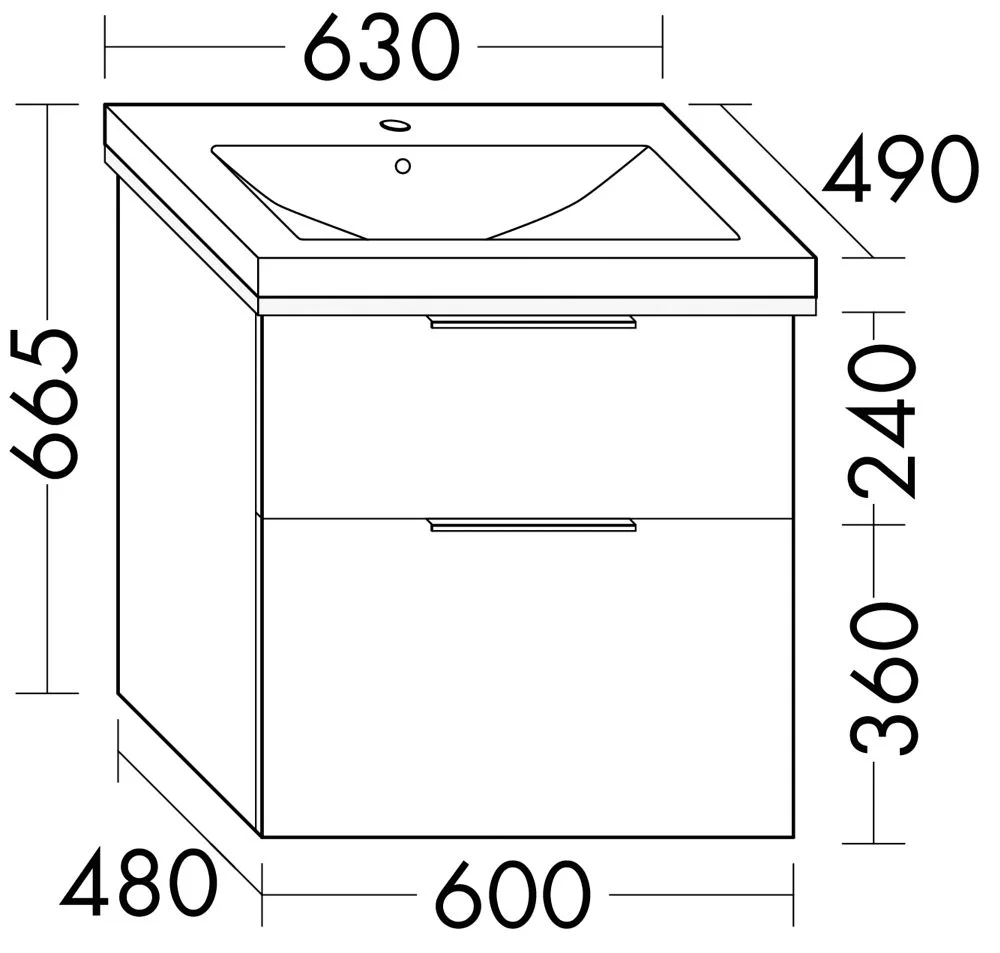 burgbad Eqio Waschtischkombination mit Keramik-Waschtisch mit LED-Beleuchtung, 63 cm, mit Stangengriff P95 Bild 4