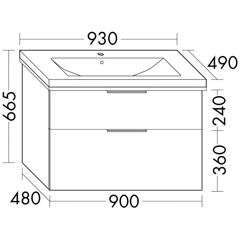 burgbad Eqio Waschtischkombination mit Keramik-Waschtisch mit LED-Beleuchtung, 93 cm, mit Griff G0146 Bild 4