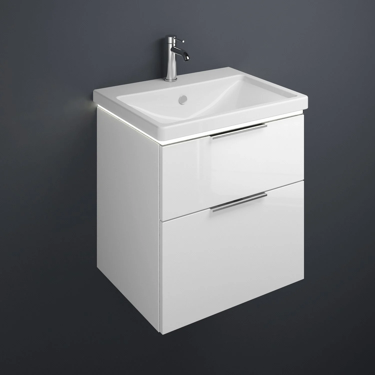 burgbad Eqio Waschtischkombination mit Keramik-Waschtisch mit LED-Beleuchtung, 63 cm, mit Griff G0146