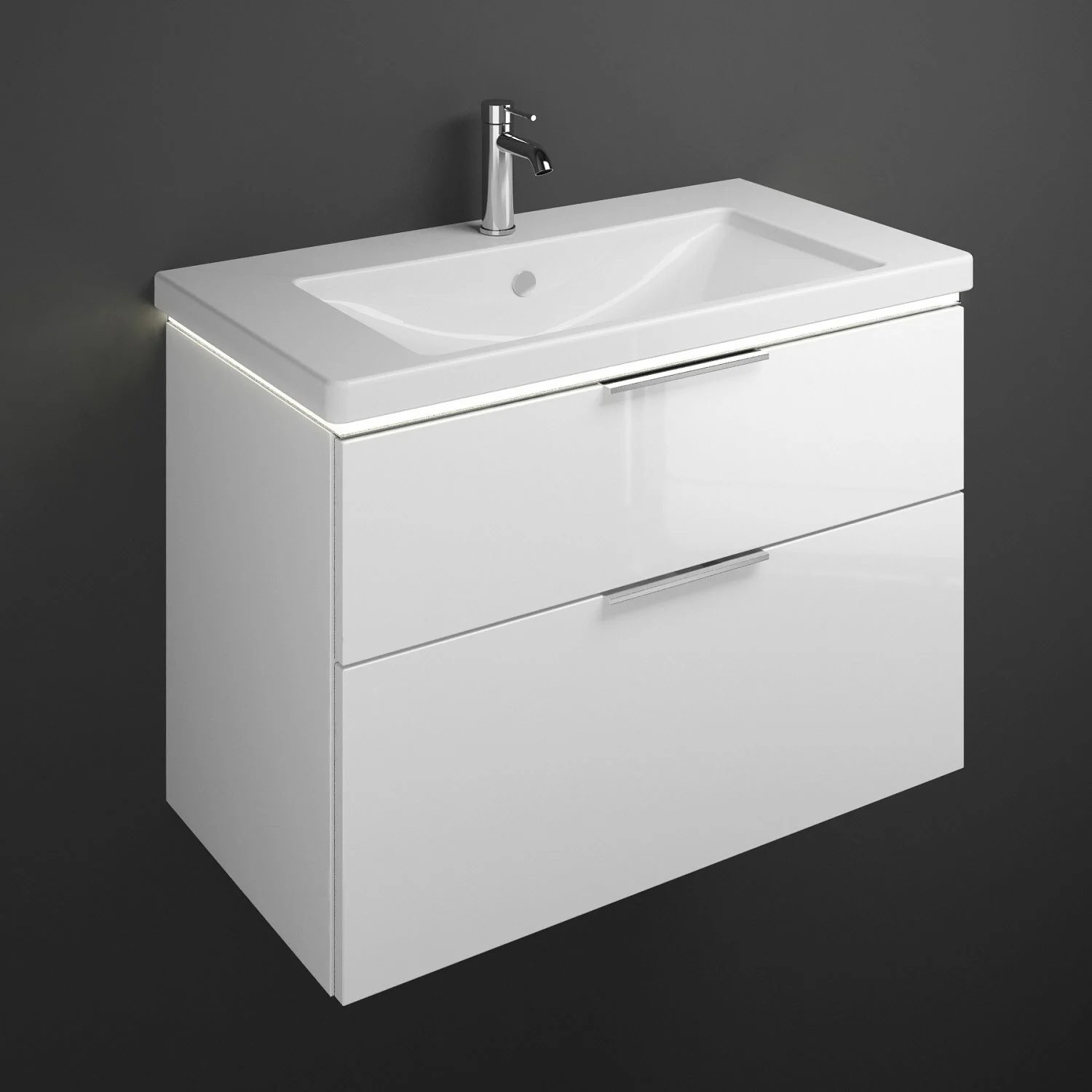 burgbad Eqio Waschtischkombination mit Keramik-Waschtisch mit LED-Beleuchtung, 93 cm, mit Griff G0146