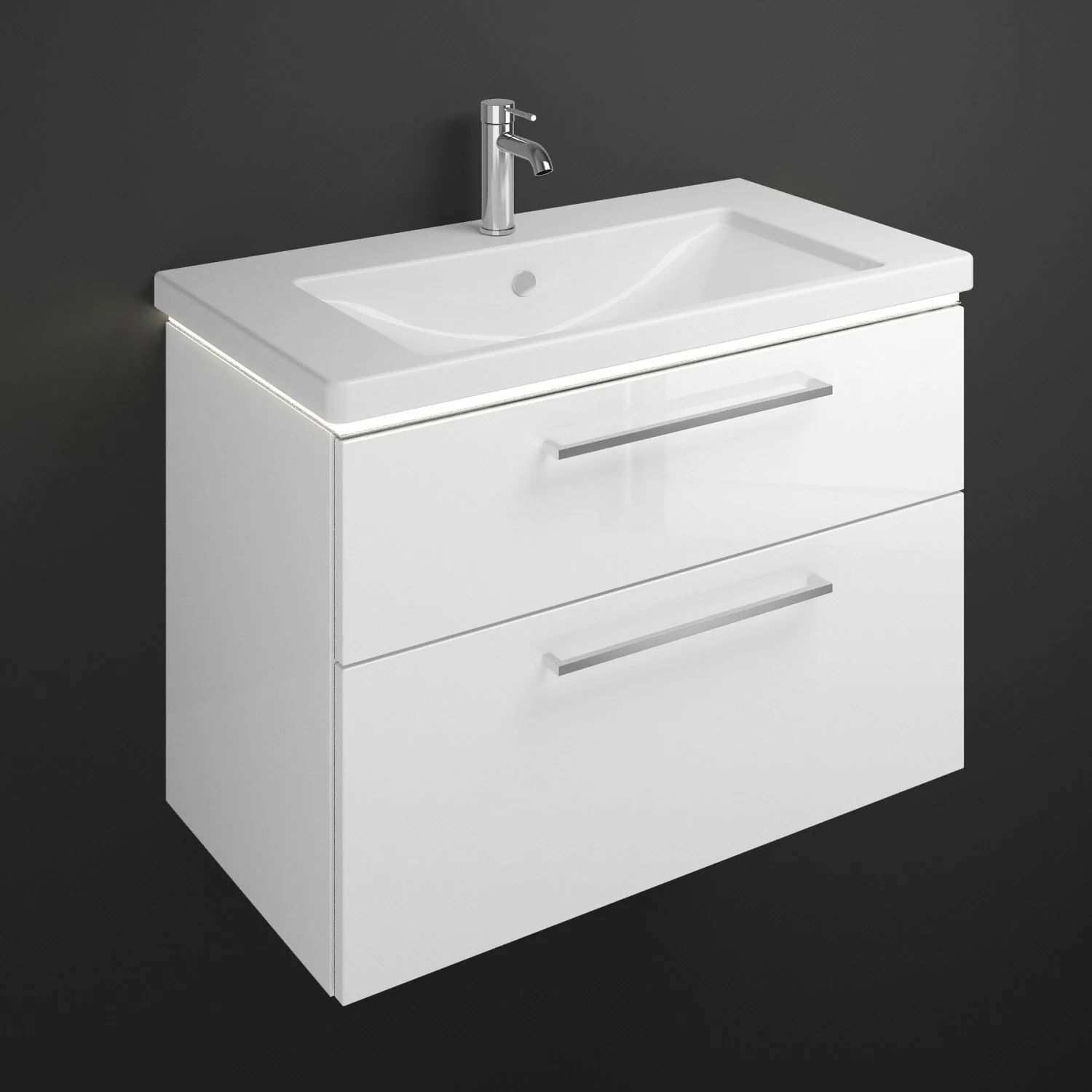 burgbad Eqio Waschtischkombination mit Keramik-Waschtisch mit LED-Beleuchtung, 93 cm, mit Stangengriff P95