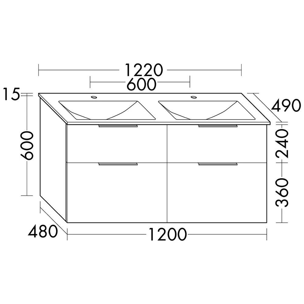 burgbad Eqio Waschtischkombination mit Glas- Doppelwaschtisch 122 cm, mit Griff G0146 Bild 4