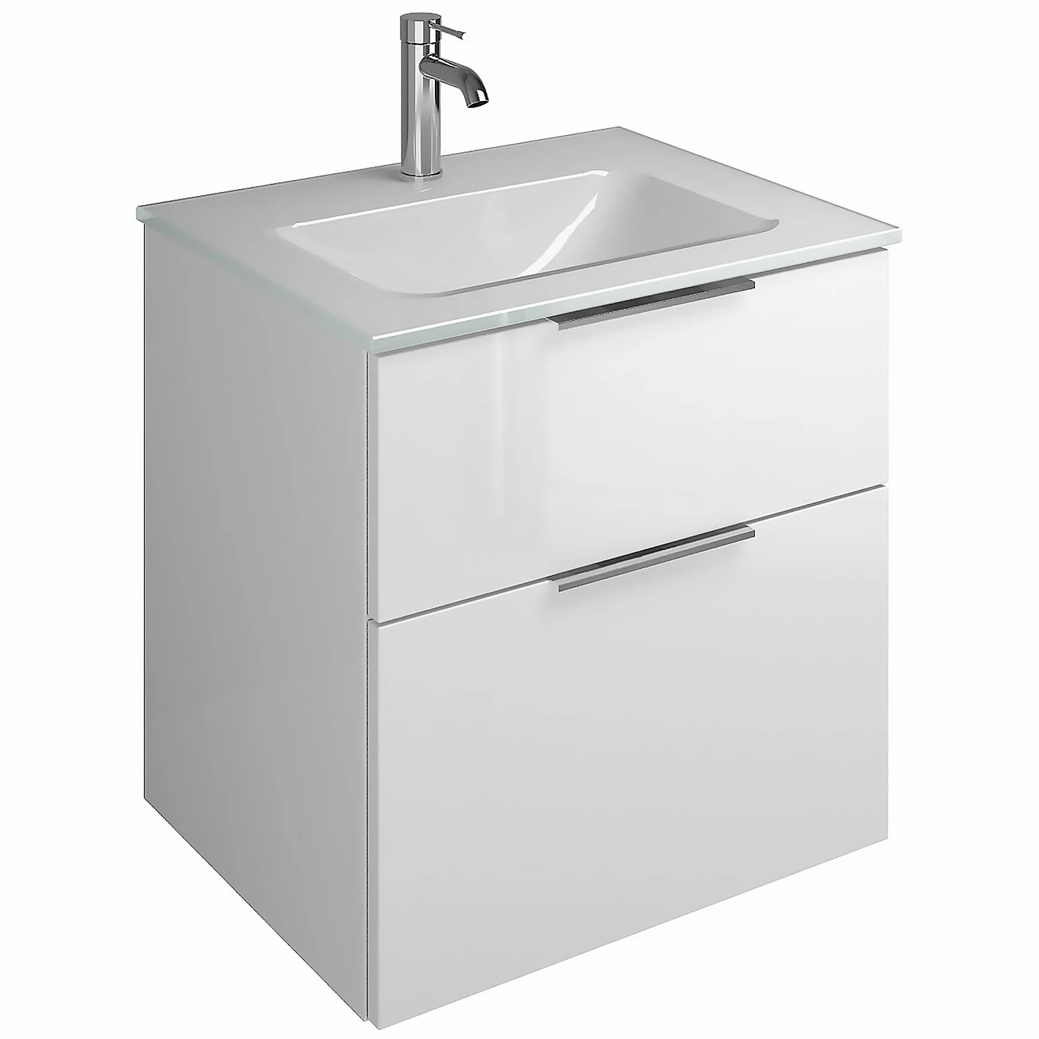 burgbad Eqio Waschtischkombination mit Glaswaschtisch 62 cm, mit Griff G0146