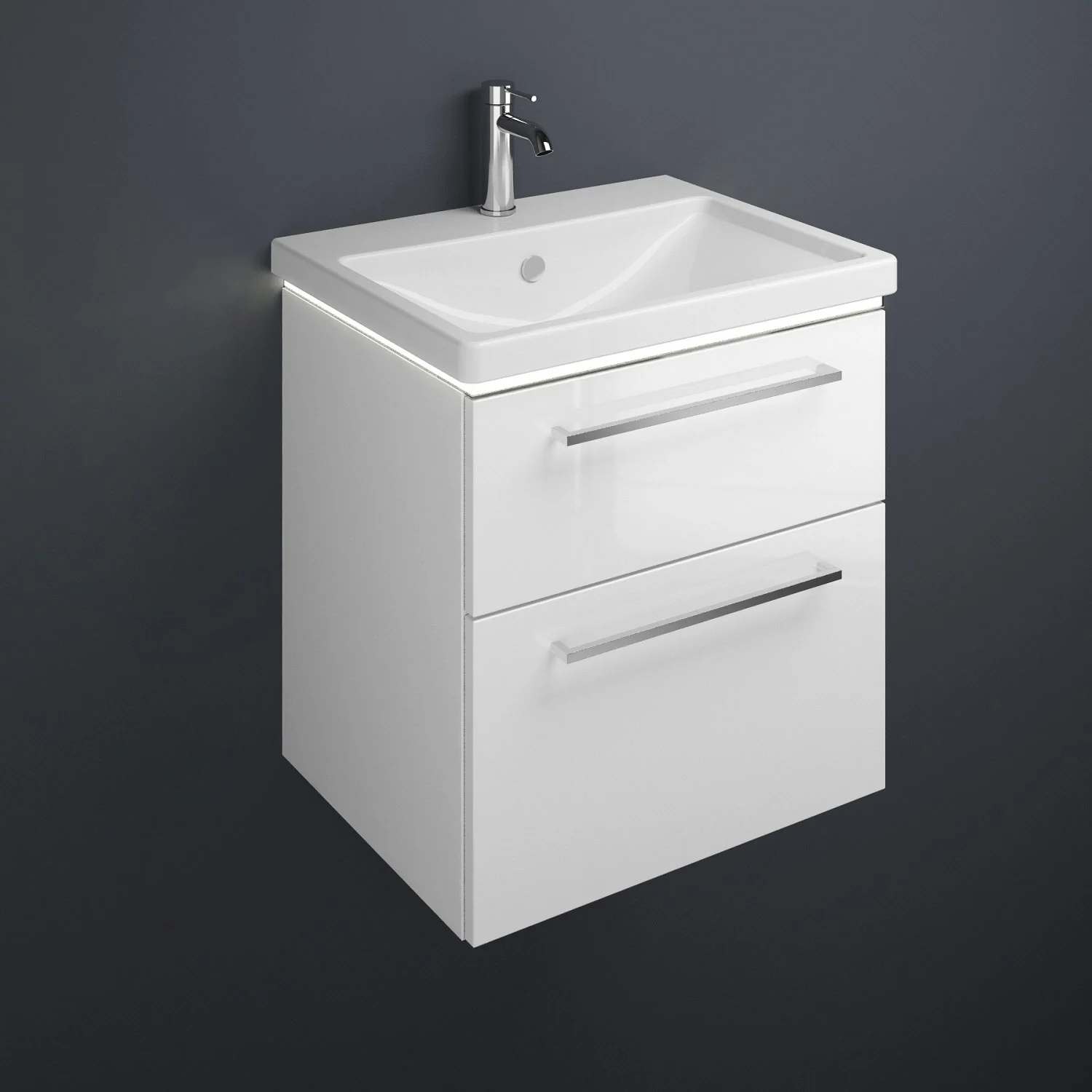 burgbad Eqio Waschtischkombination mit Keramik-Waschtisch mit LED-Beleuchtung, 63 cm, mit Stangengriff P95