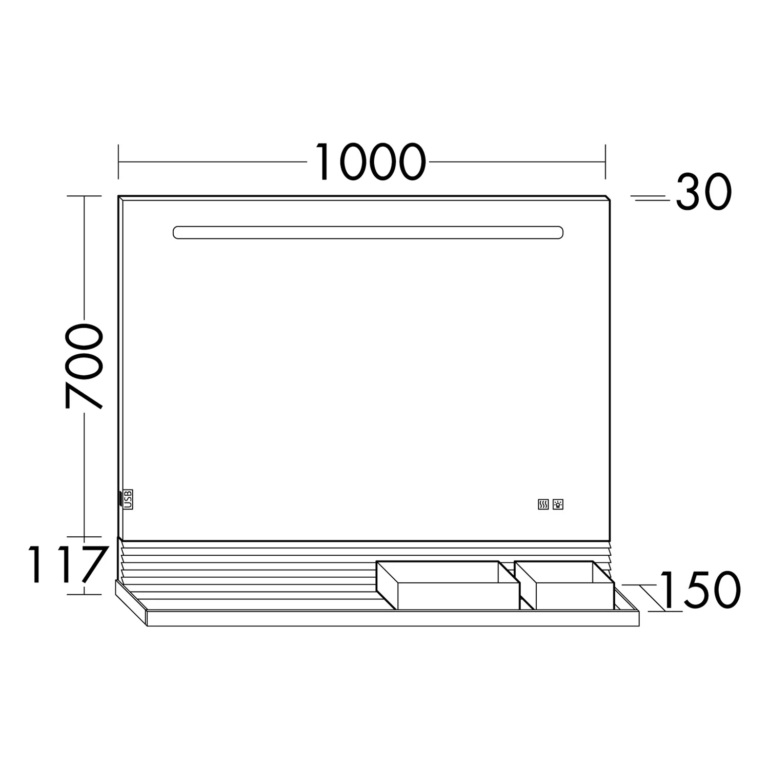 burgbad Fiumo Leuchtspiegel mit horizontaler LED-Beleuchtung 100 x 81,7 cm Bild 4
