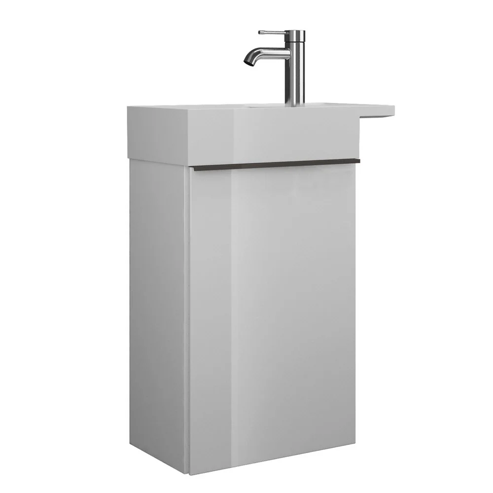 burgbad Yumo Mineralguss-Waschtisch inkl. Waschtischunterschrank 50,5 cm, Version Links