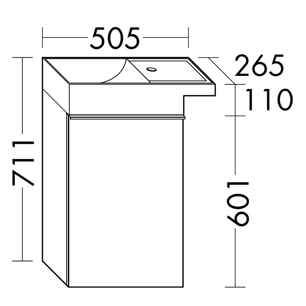 burgbad Yumo Mineralguss-Waschtisch inkl. Waschtischunterschrank 50,5 cm, Version Links Bild 4