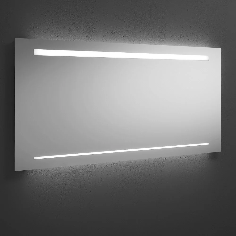 Poziome lustro LED na szarej ścianie, Burgbad