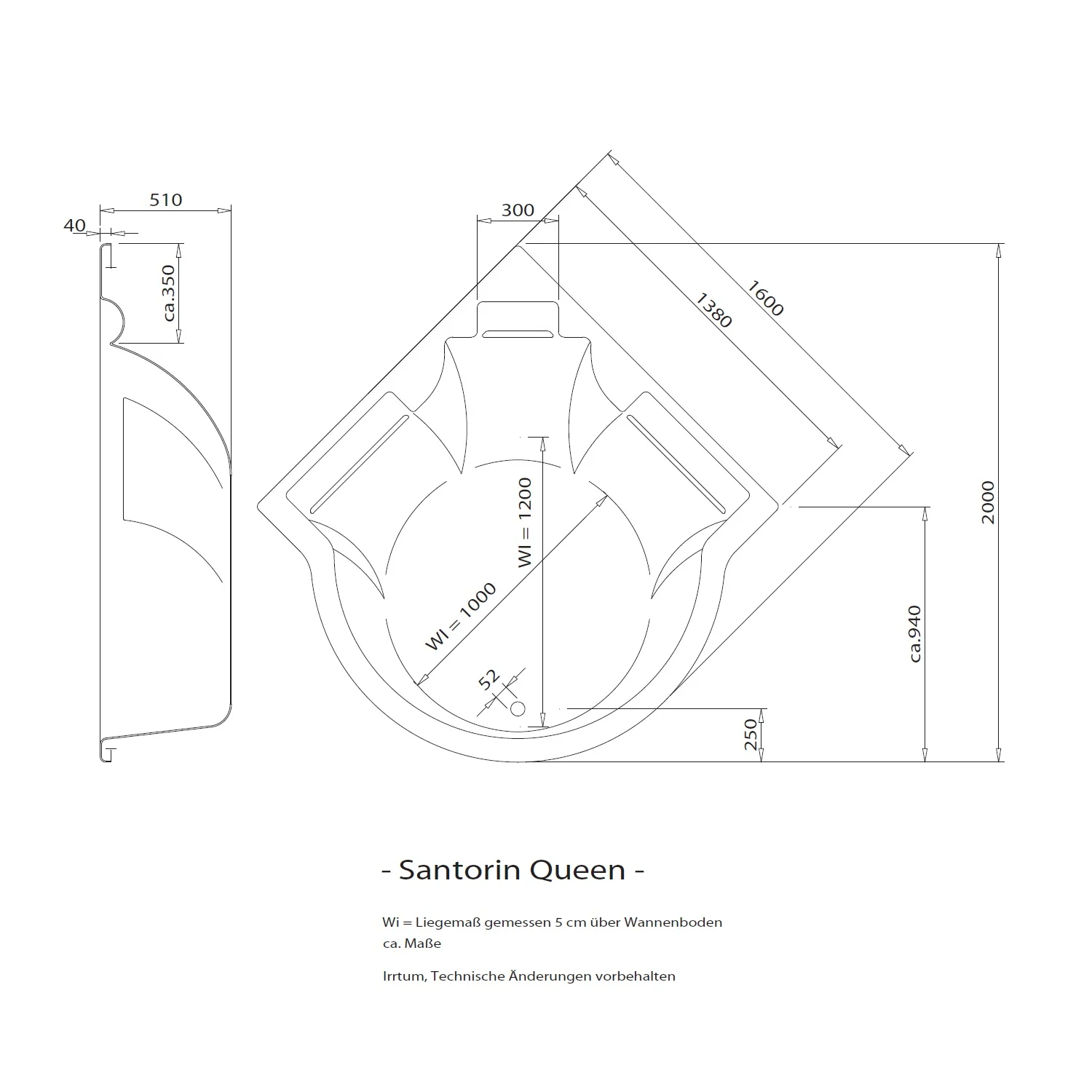 Caribia Santorin Queen Eck-Badewanne 138 x 200 cm Bild 2