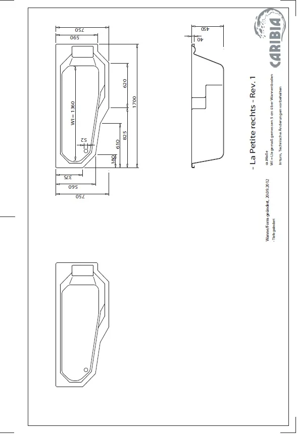 Caribia La Petite Raumspar-Badewanne 170 x 75 cm rechts Bild 2