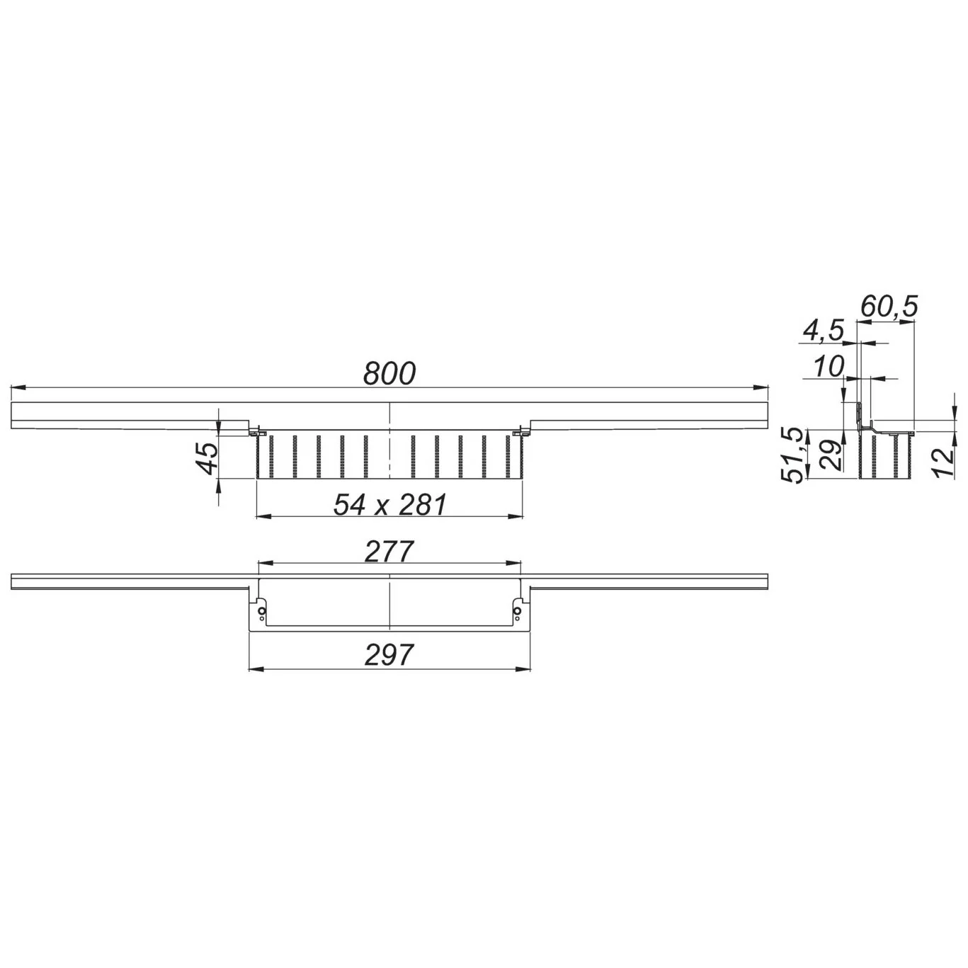 Rysunek techniczny profilu odpływu 80 cm, Dallmer