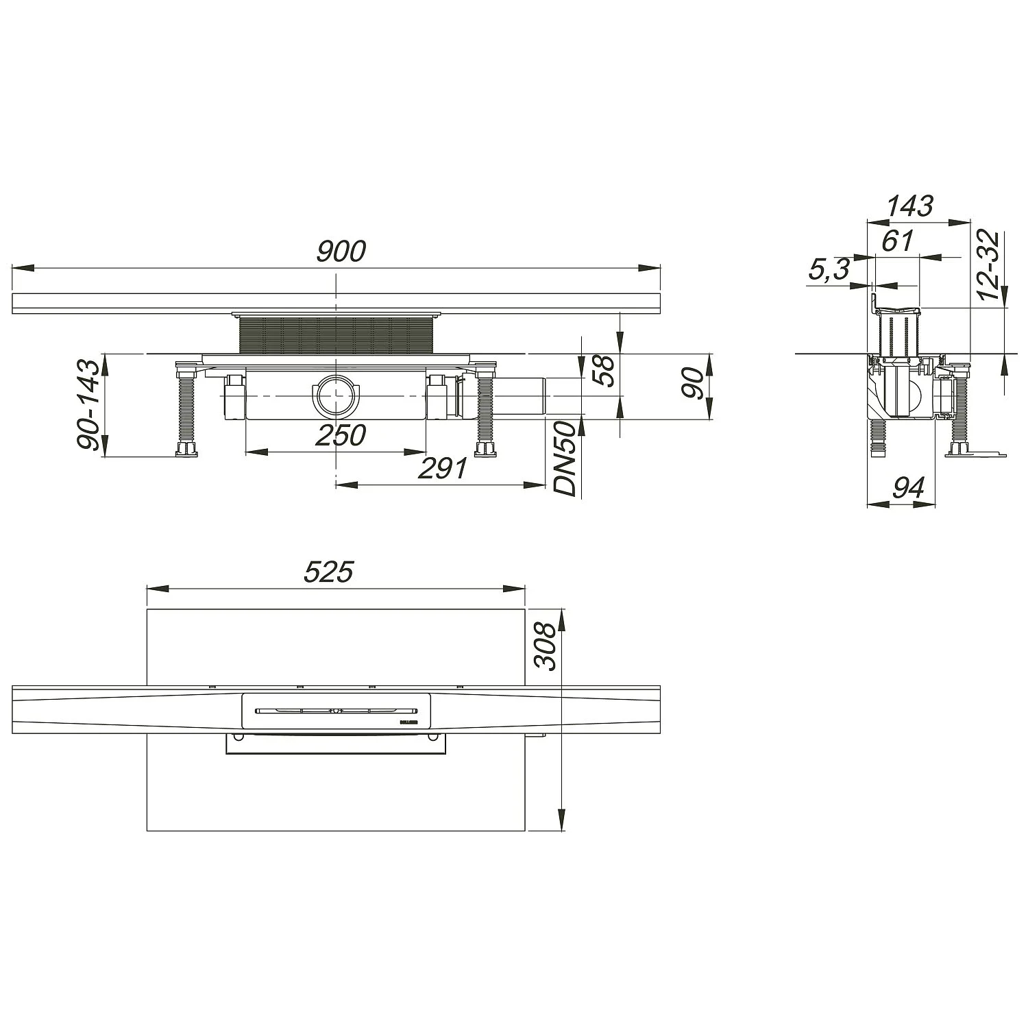 Dallmer Duschrinnen-Set CeraWall Pure, DN 50, 90 cm Bild 5