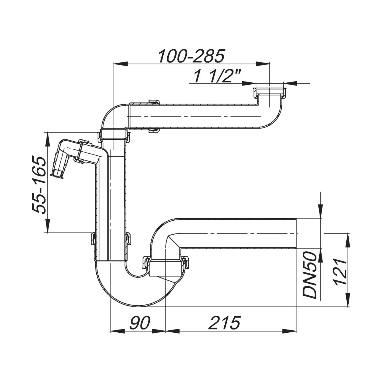Dallmer Raumspar-Siphon 121 SL, 1 1/2" x DN 50 Bild 2
