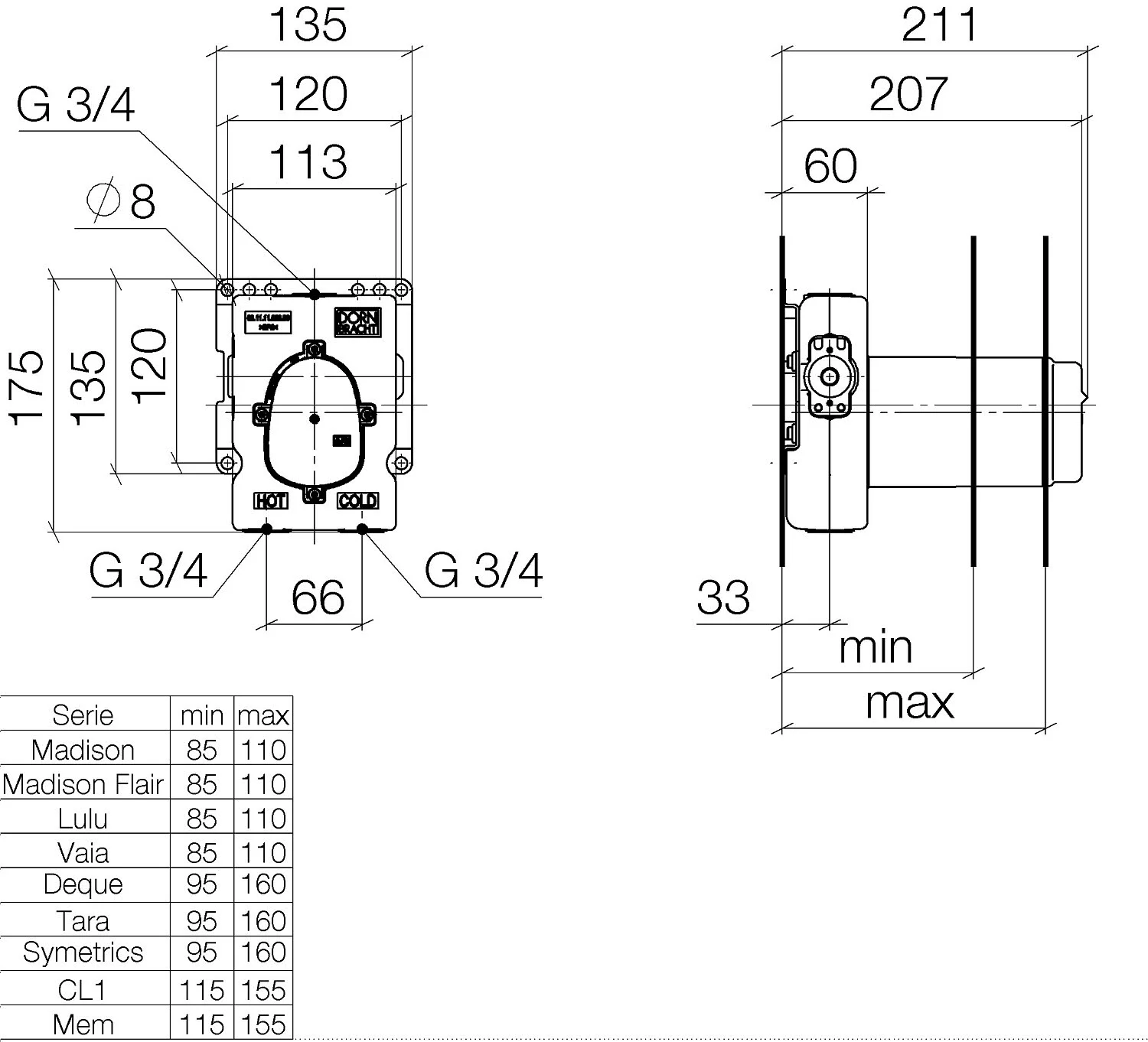 Dornbracht xTool UP Thermostatmodul ohne Mengenregulierung 3/4" Bild 2