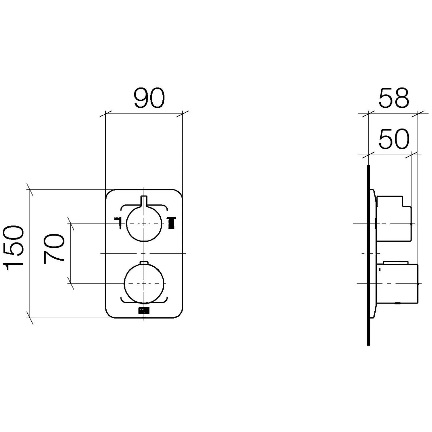 Rysunek techniczny termostatu z wymiarami, Dornbracht