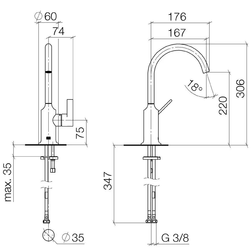 Dornbracht VAIA Waschtisch-Einhandbatterie ohne Ablaufgarnitur, Ausladung 16,7 cm Bild 3