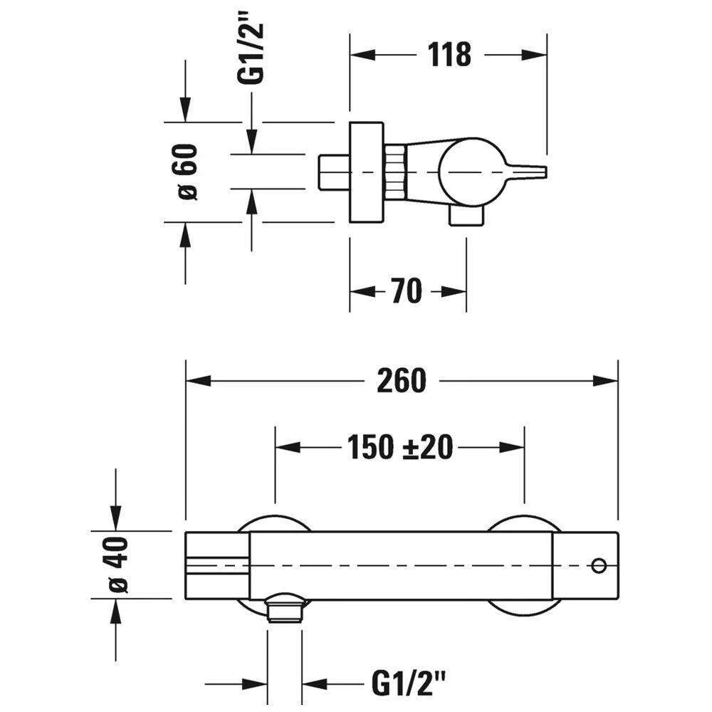 Rysunek techniczny termostatu prysznicowego, Duravit