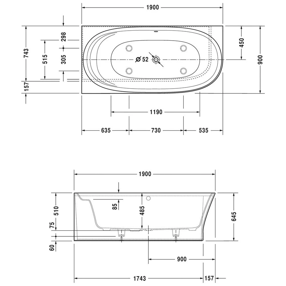 Duravit Cape Cod Badewanne Ecke links 190 x 90 cm Bild 2