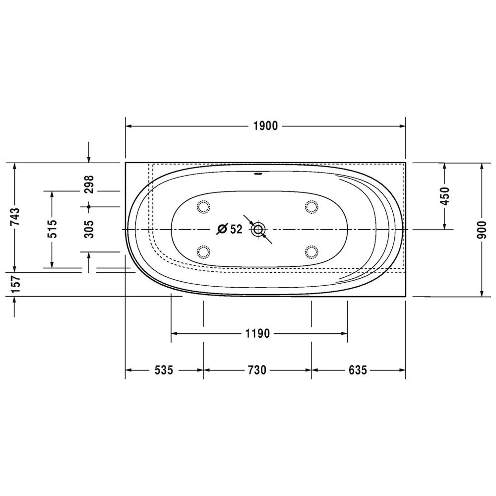 Duravit Cape Cod Whirlwanne Ecke rechts 190 x 90 cm mit Air-System Bild 2