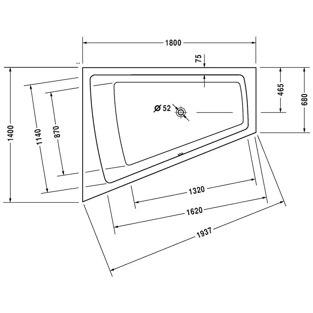 Rysunek techniczny wanny z wymiarami, Duravit