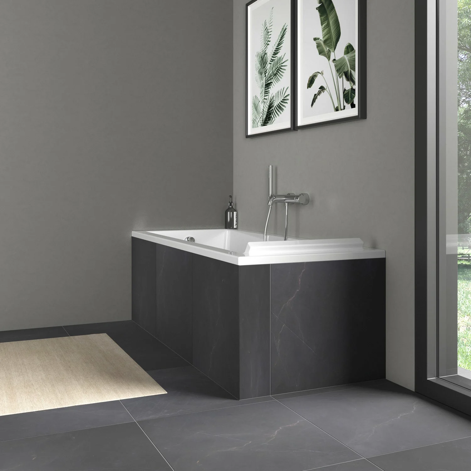 Wanna w nowoczesnej łazience z obrazami roślin, Duravit
