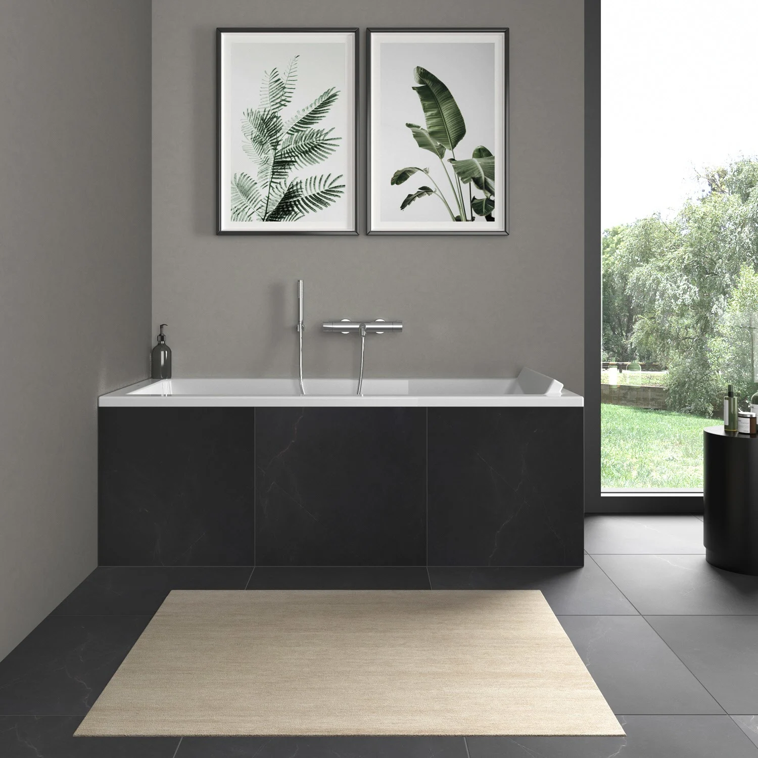 Wanna w nowoczesnej łazience z obrazami roślin, Duravit
