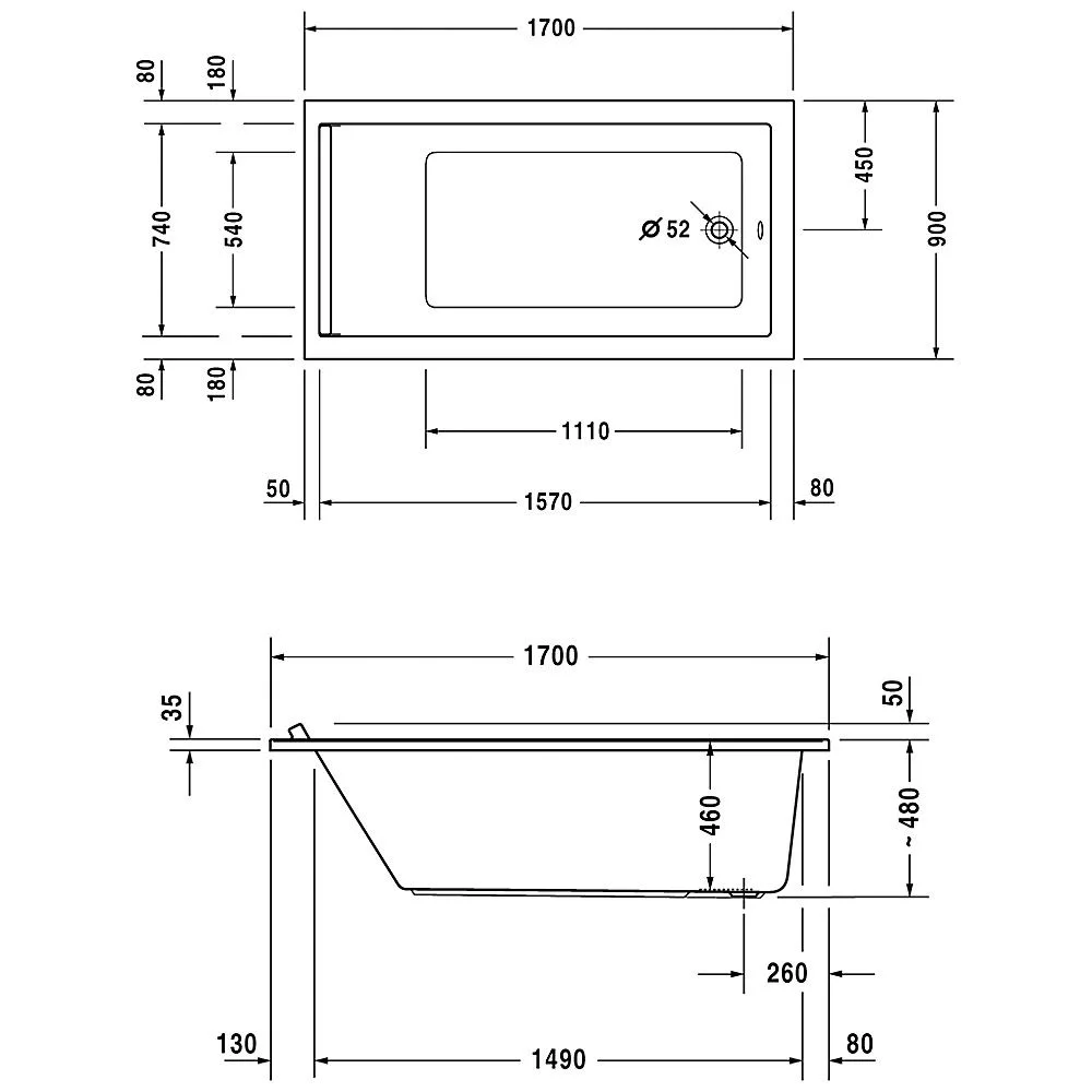 Duravit Starck Badewanne Rechteck 170 x 90 cm Bild 3
