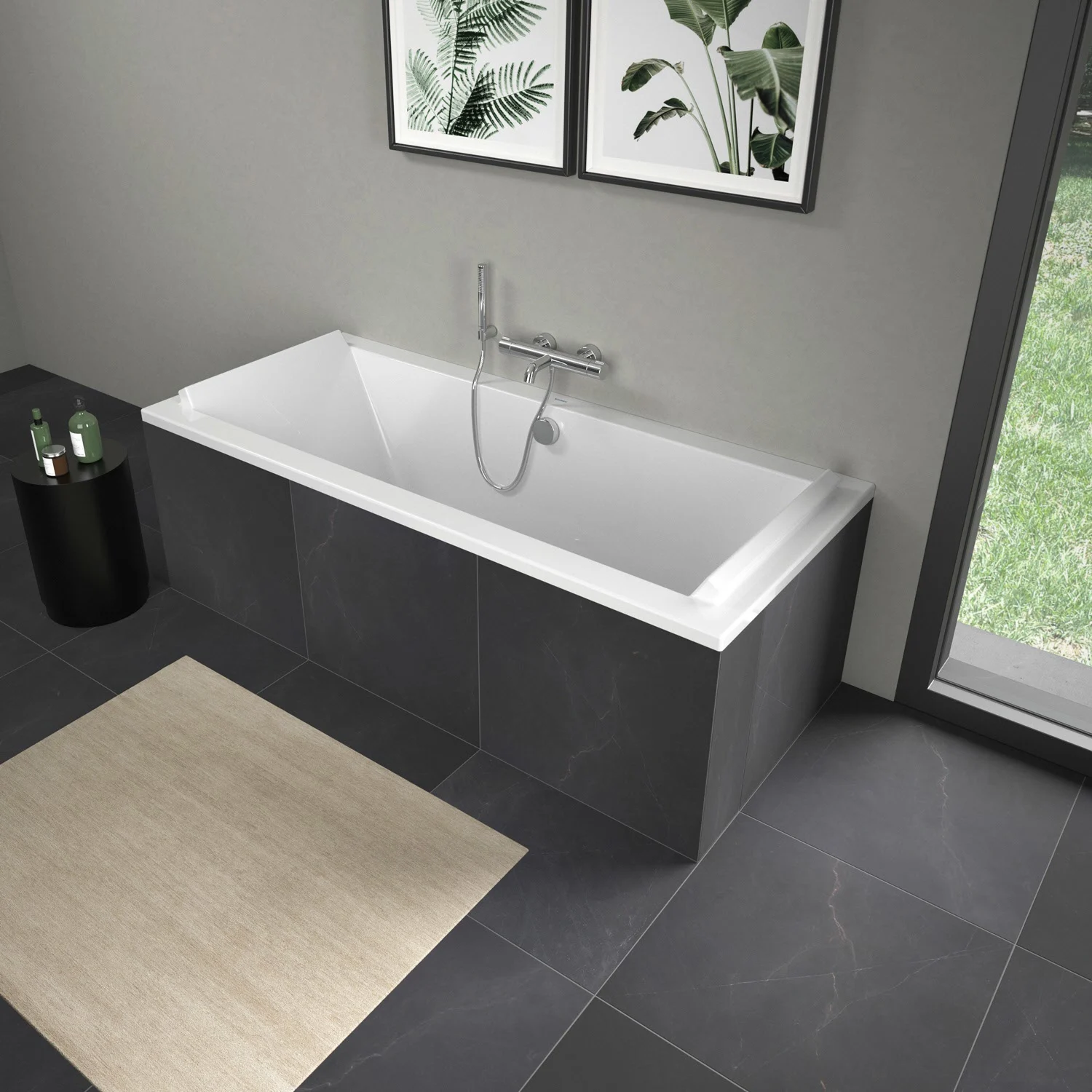 Wanna w nowoczesnej łazience z obrazami roślin, Duravit