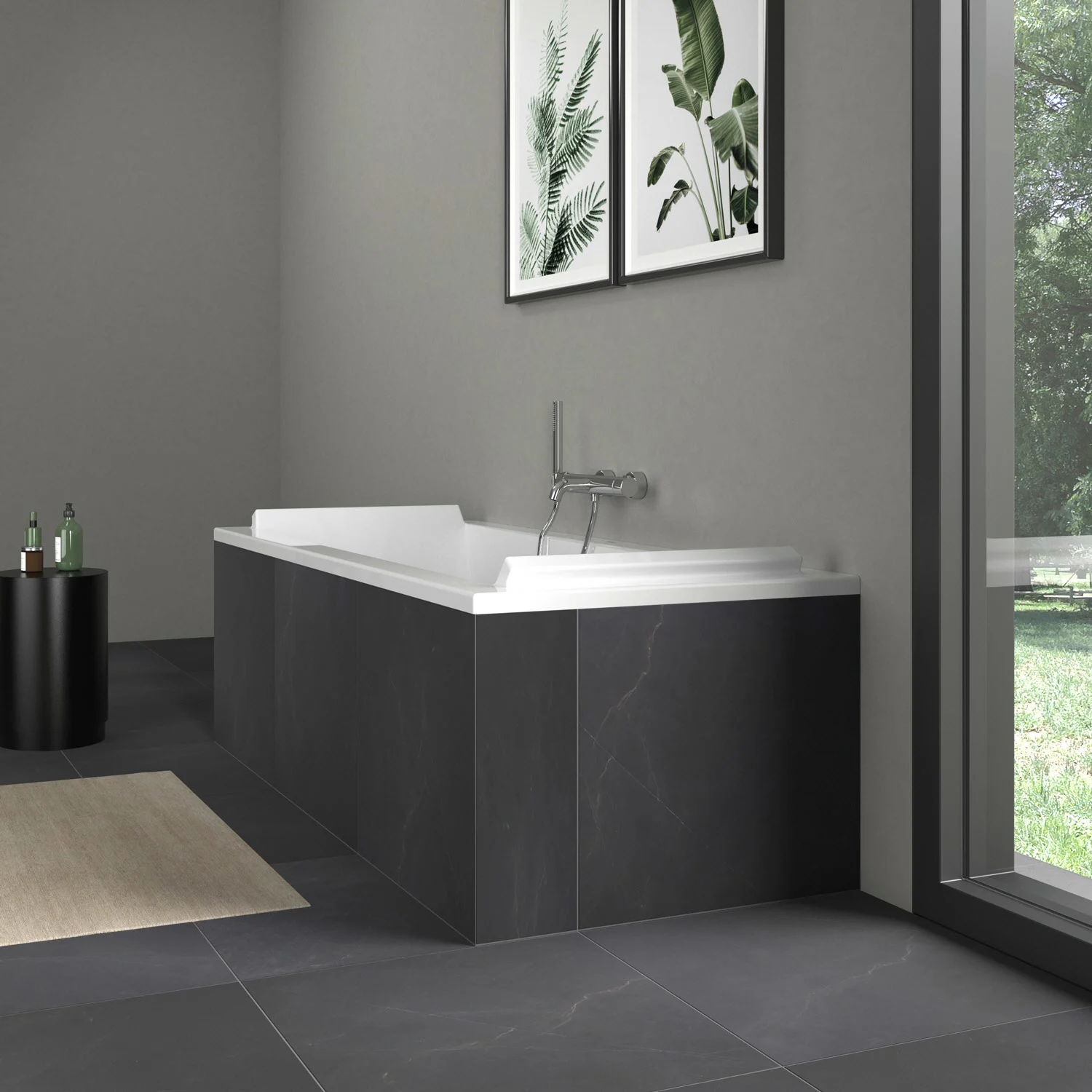 Wanna w nowoczesnej łazience z obrazami roślin, Duravit